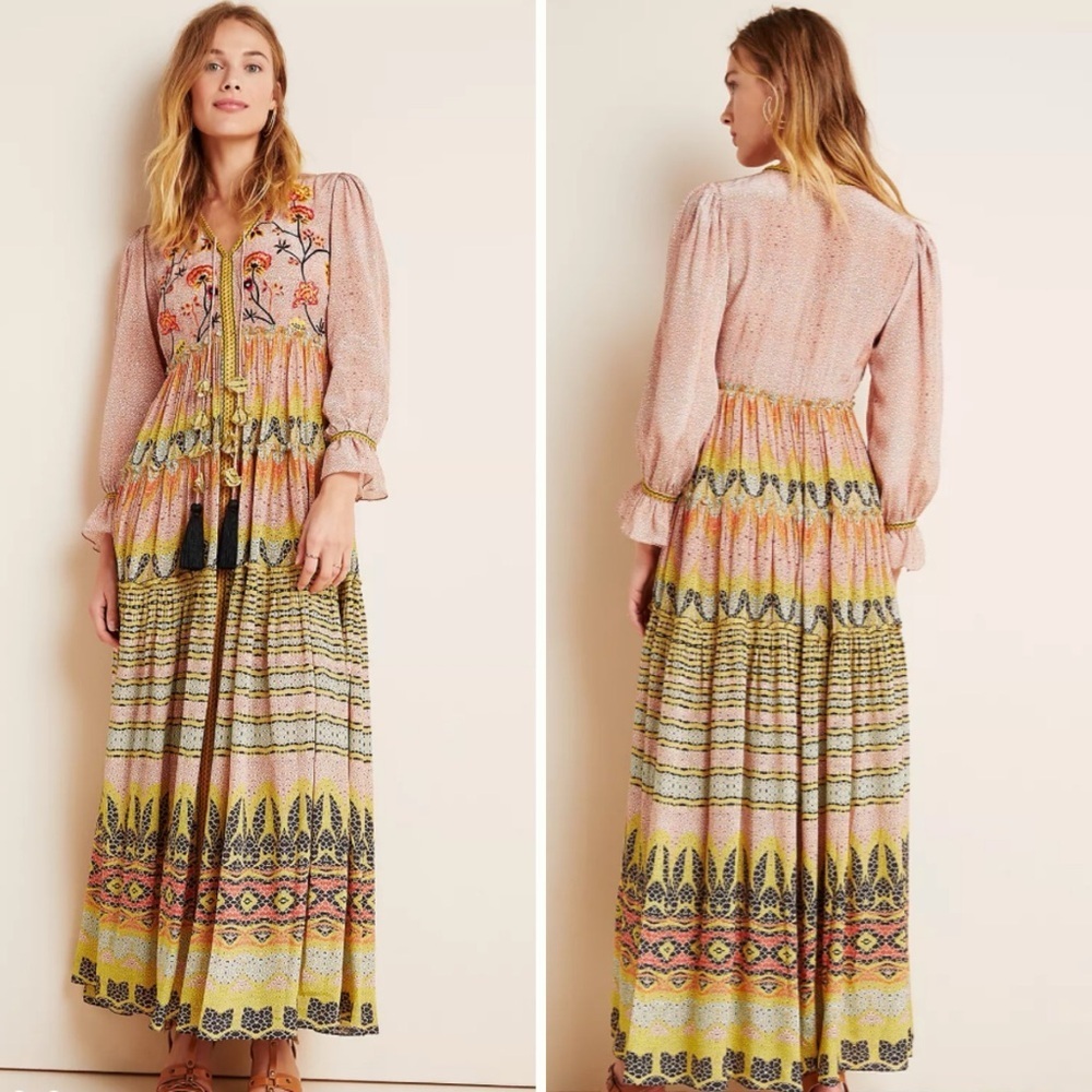Anthropologie Bhanuni By Jyoti Georgia Embroidered Maxi Dress Sz 0